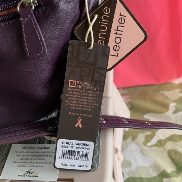 Stone Mountain GENUINE Deep Purple Leather Shoulder Bag NWT - Picture 3 of 15